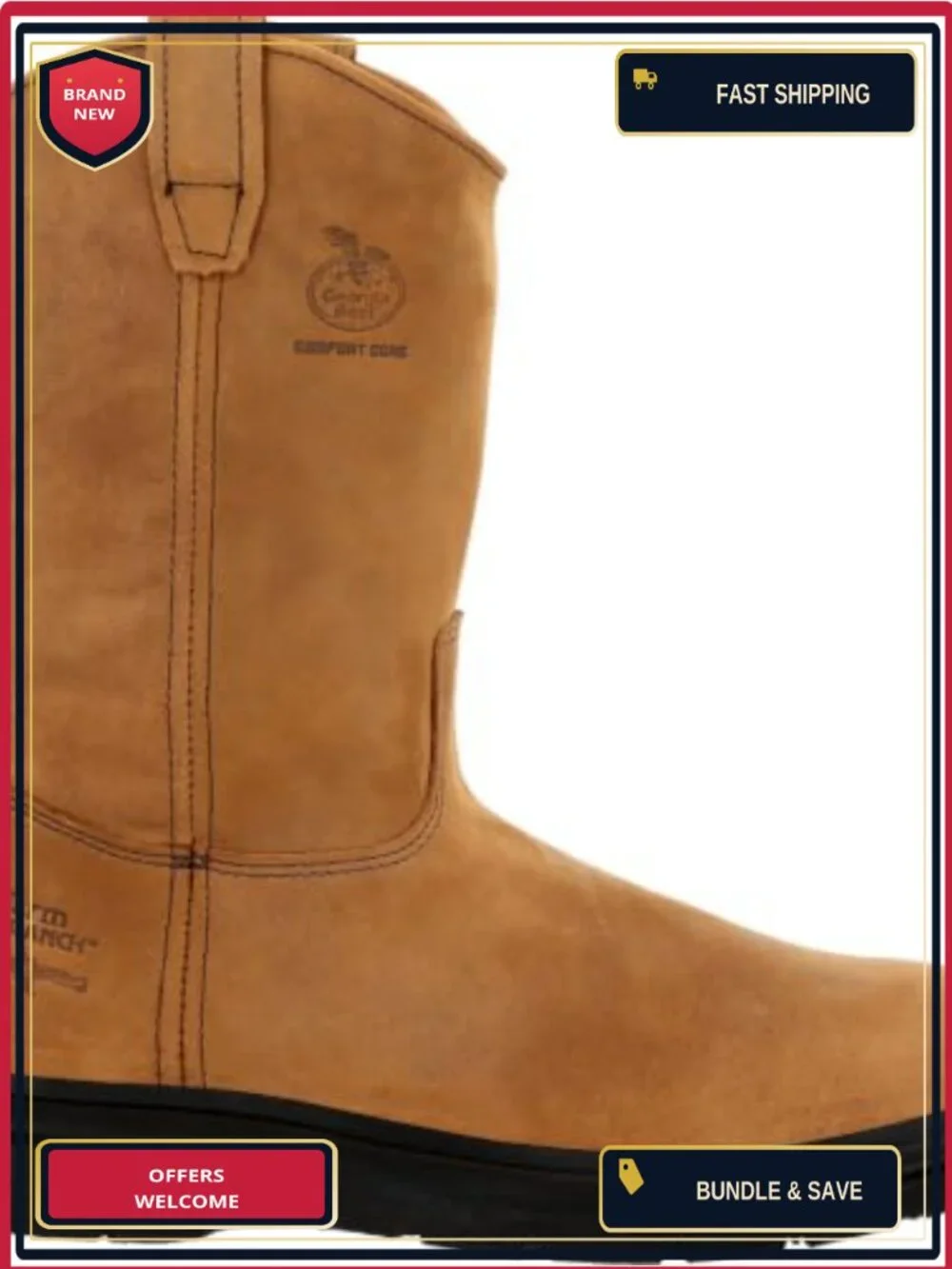 Men's Pull-On Work Boots 11in Leather Steel Shank Oil-Resistant